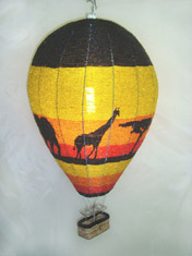 Hanging beaded lamp with a South African theme. 